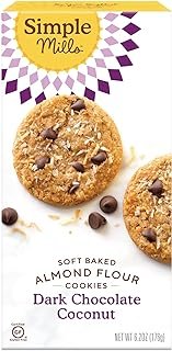Simple Mills Almond Flour Soft Baked Cookies, Dark Chocolate Toasted Coconut - Gluten Free, Healthy Snacks, Made with Organic Coconut Oil, Plant Based, 6.2 Ounce (Pack of 1)