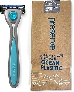 Preserve POPi Shave 5 Razor System Made with Recycled Ocean Plastic and 5-blade cartridge, Charcoal Grey