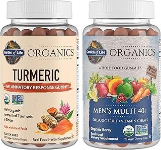 Garden of Life Organics Turmeric Inflammatory Response Gummy & Organics Men's 40+ Gummy Vitamins, Berry, 120 Count