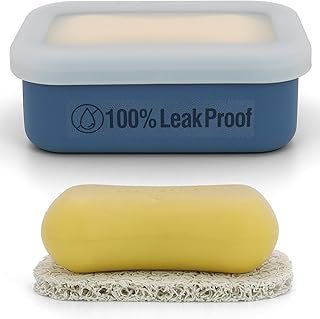 Compact Leakproof Travel Soap Case, Silicone Travel Soap Container, Portable Soap Box with Drainage Layer, Shatterproof Soap Holder for Bathroom, Gym (Blue)