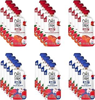 Once Upon a Farm Organic Baby Blends | Apple Sweet Potato, Apple Blueberry | Cold-Pressed | Unsweetened | Dairy-Free Plant Based | Variety Pack of 24