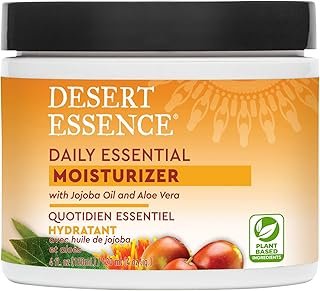 Desert Essence Daily Essential Moisturizer - Nourishing Jojoba, Organic Aloe Vera, Safflower & Geranium Oil - Light-Weight Soothing, Softening Facial Cream - Vegan, Non-GMO, Sulfate & SLS Free - 4oz