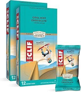 CLIF Bar Energy Bars - Cool Mint Chocolate - With Caffeine - Made with Organic Oats - Plant Based Food - Vegetarian - Kosher (2.4 Ounce Protein Bars, 24 Count) Packaging May Vary