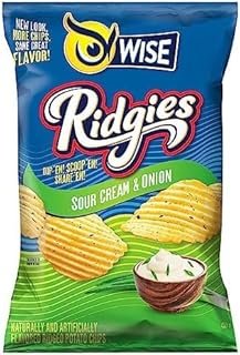 Wise Foods Wise Ridgies Sour Cream & Onion Ridged Potato Chips, Sharing Size Bags (4 Bags)