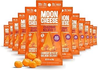 Moon Cheese Cheddar Believe It, 1 Ounce, 12-Pack, Crunchy, Protein-Rich Cheese Snack, Keto Friendly, 100% Real Cheese