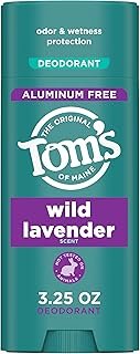 Tom’s of Maine Wild Lavender Aluminum Free Natural Deodorant For Women & Men | Goes on Clear | Odor & Wetness Protection | Naturally Derived and Moisture-Locking Ingredients | 3.25 oz