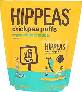 HIPPEAS Organic White Cheddar Chickpea Puffs, 6 Packs, Vegan, 0.8 Ounces (Pack Of 12)