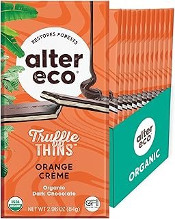 Alter Eco Orange Creme Truffle Thins, Chocolate Bar with Gooey Ganache Truffle Filling, Organic, Gluten & Soy-Free, Non-GMO Snacks, No Additives, Recyclable Packaging, Fair Trade (12-Pack Orange Creme)