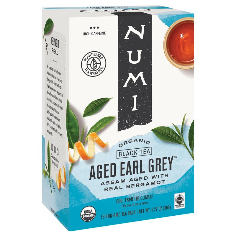 Numi Organic Tea Aged Earl Grey, 18 Count Box of Tea Bags, Black Tea