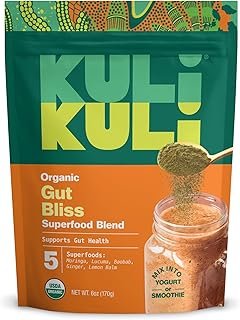 Kuli Kuli Gut Bliss Superfood Powder [6 oz] - Powerful Blend of Organic Moringa, Baobab, Lucuma, Ginger and Lemon Balm - Promote Digestion, Soothe the Stomach and Boost Gut Health