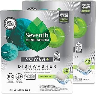 Seventh Generation Power Plus Dishwasher Detergent Packs Fresh Citrus scent Pack of 2 for sparkling dishes Dishwasher tabs 40 count