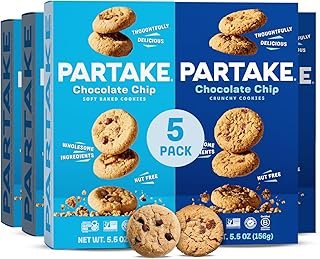 Partake Foods Gluten Free Vegan Chocolate Chip Cookies - 5 Pack | Non-GMO, Allergy-Friendly | No Peanuts, Soy, Dairy, Tree Nuts