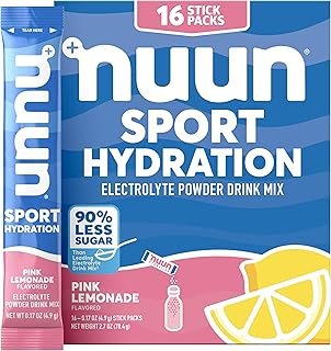 Nuun Sport Electrolyte Powder Packets with Magnesium, Calcium, Potassium, Chloride, and Sodium, Hydration Packets for On-the-Go, Pink Lemonade Flavor, Gluten Free & Vegan, 16 Single Servings