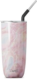 S'well Stainless Steel Tumbler with Straw and Slide-Open Lid, 24oz, Geode Rose, Triple Layered Vacuum Insulated Containers Keeps Drinks Cold for 18 Hours and Hot for 5, BPA Free