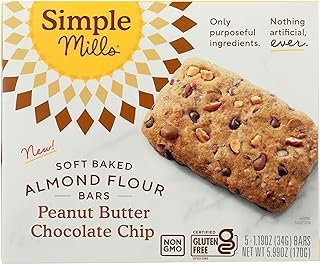 Simple Mills Soft Baked Almond Flour Bars, Peanut Butter Chocolate Chip, Nothing Artificial, Kosher, Grain Free, Gluten Free & Non-GMO, 5.99 Ounce (Pack of 6)