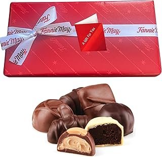 Fannie May Assorted Chocolates Signature Wrap 1 lb. Box - Gift Basket with Gift Tag & Insulated Shipper