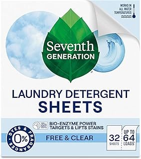 Seventh Generation Laundry Detergent Sheets 32ct Free & Clear Removes Tough Stains Safer for your family
