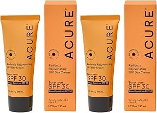 Acure Radically Rejuvenating SPF 30 Day Cream - Face Moisturizer with SPF 30 & Vitamin C, Anti Aging Sunscreen, Hydrating Face Cream, Daily Facial Care for Women & Men w/Turmeric - 1.7 fl oz (2 Pack)