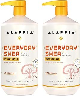 Alaffia EveryDay Shea Conditioner, Moisturizes, Restores and Protects, Made with Fair Trade Shea Butter, Cruelty Free, No Parabens, Vegan, Unscented, 2 Pack, 32 Fl Oz Ea