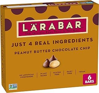 Larabar Peanut Butter Chocolate Chip, Fruit and Nut Bars, Gluten Free and Vegan, 9.6 oz, 6 Ct