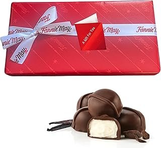Fannie May Dark Chocolate Vanilla Buttercreams Signature Wrap - 1 lb. Box - Gift Basket with Gift Tag & Insulated Box