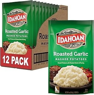 Idahoan Roasted Garlic Mashed Potatoes, Made with Gluten-Free 100% Real Idaho Potatoes, 12 (4 Servings) Pouches