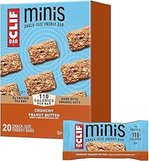 CLIF Bar Minis - Crunchy Peanut Butter - Made with Organic Oats - 5g Protein - Non-GMO - Plant Based - Snack-Size Energy Bars - 0.99 oz. (20 Pack)