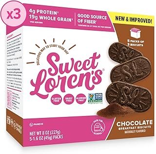 Sweet Loren's Vegan Breakfast Biscuits | Chocolate | 4g Protein, 19g Whole Grains | Plant Based, Gluten Free, Dairy Free, Nut Free Snacks | 3 Pack (15 Total Biscuits, 1.6 ounce each)