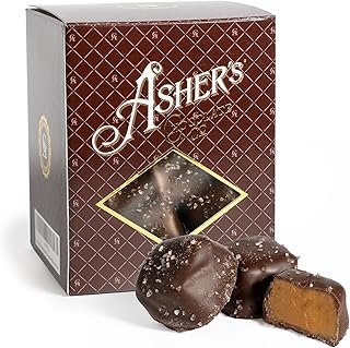 Asher's Chocolates Chocolate Covered Sea Salt Caramels, Gourmet Sweet and Salty Candy, Small Batches of Kosher Chocolate, Family Owned Since 1892 (12 oz, Dark Chocolate)