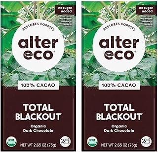 Alter Eco Dark Chocolate Bars | Pure Dark Cocoa, Fair Trade, Organic, Non-GMO, Gluten Free (2-Pack Total Blackout)