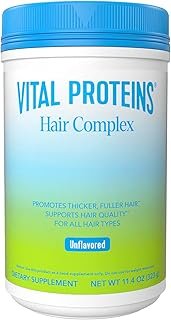 Vital Proteins Collagen Peptides + Biotin 10000mcg Hair Complex, Hair Growth Supplement - Clinically Studied Lustriva to Promote Thicker Fuller Hair, 20g Unflavored Collagen for Women 11.4oz Powder