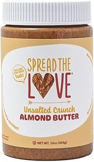 Spread The Love UNSALTED CRUNCH Almond Butter, 16 Ounce, All Natural, Vegan, Gluten Free, Creamy, No Added Salt or Sugar, No Palm Fruit Oil, Not Pasteurized with PPO, Made in California
