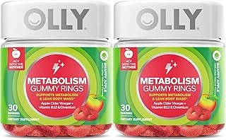 OLLY Metabolism Gummy Rings, Apple Cider Vinegar, Vitamin B12, Chromium, Energy and Digestive Health, Chewable Supplement, Apple Flavor, Twin Pack - 60 Count