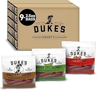 DUKE'S Original, Hot and Spicy, and Hatch Green Chile Smoked Shorty Sausages Variety Pack, 2.5 oz each