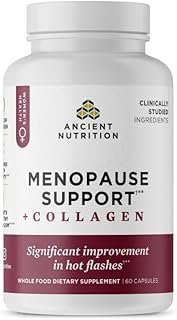 Ancient Nutrition Menopause Support + Collagen Supplement, Hydrolyzed Collagen Peptides, Key Clinically Validated Superfoods, Significant Improvement in Hot Flashes and Sleep Quality, 60 Capsules