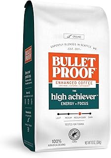 Bulletproof The High Achiever Ground Mushroom Coffee, 10oz, High Caffeine with Lion's Mane, B Vitamins and Adaptogens for Energy & Focus, Medium-Dark Roast