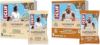 CLIF Bar Caffeinated Collection - Caramel Chocolate Chip and Vanilla Almond Flavor - Made with Organic Oats - Energy Bars - Non-GMO - Plant Based Protein Bars (10 Pack)