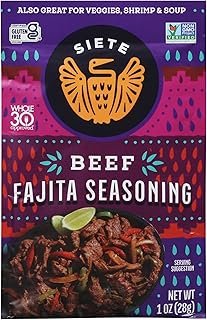 Siete Beef Fajita Seasoning Mix | Seasoning for Beef, Shrimp, and Veggies | Gluten Free | Vegan | Non GMO | Whole30 Approved | 1 Packet (7 Servings)
