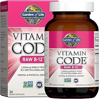 Garden of Life Vitamin Code Raw B-12-30 Capsules, 1,000mcg Whole Food B12 Methylcobalamin for Energy, Vegan Methylcobalamin Vitamin Plus Probiotics and Enzymes, Gluten Free Supplements
