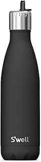 S'well Stainless Steel Water Bottle with Flip Straw Cap, 17oz, Onyx, Triple Layered Vacuum Insulated Containers Keeps Drinks Cold for 36 Hours and Hot for 10, BPA Free, Perfect for On the Go