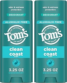 Tom’s of Maine Clean Coast Aluminum Free Natural Deodorant For Women & Men | Goes on Clear | Odor & Wetness Protection | Naturally Derived and Moisture-Locking Ingredients | 3.25 oz (2 Pack)
