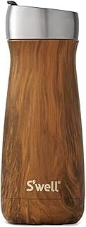 S'well Stainless Steel Traveler with Commuter Lid, 16oz, Teakwood, Triple Layered Vacuum Insulated Containers Keeps Drinks Cold for 24 Hours and Hot for 6, BPA Free, Easy Carrying On the Go