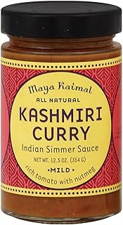 Maya Kaimal Kashmiri Curry Sauce, 12.5 oz, Mild Indian Simmer Sauce with Tomato and Nutmeg. Vegan, Gluten Free, Non-GMO Project Verified, Vegetarian