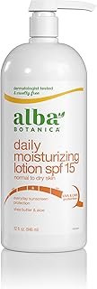 Alba Botanica Daily Moisturizing Lotion SPF 15, Normal to Dry Skin, with Shea Butter and Aloe, 32 Oz (Packaging May Vary)