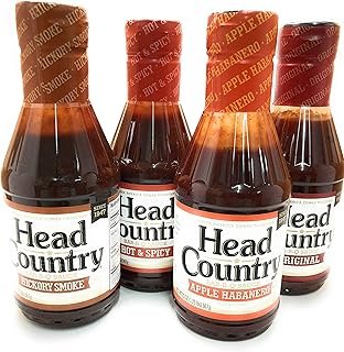 Head Country Barbecue Sauce Apple Habanero, Original, Hickory Smoke, Hot & Spicy 20 oz (Variety Pack of 4)
