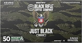Black Rifle Coffee Company Just Black, 50 Count, Medium Roast K Cups - Single Serve K Cups Coffee Pods - Kcup Pods Compatible with Keurig 1.0 & 2.0 - Made from Arabica Beans