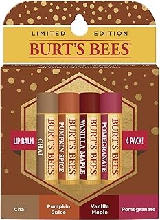 Burts Bees 100% Natural Moisturizing Lip Balm, Winter Variety Pack, Chai Tea, Pumpkin Spice, Vanilla Maple, Pomegranate, 4 Tubes of Lip Balm, 0.15 Ounce (Pack of 4)