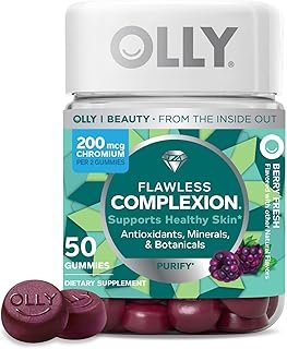 OLLY Flawless Complexion Gummy, Clear and Healthy Skin Support, Vitamins E, A, Zinc, Chewable Supplement, Berry - 50 Count (Pack of 1)