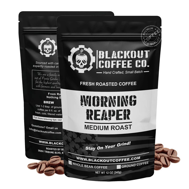 Blackout Coffee Morning Reaper Ground Coffee – Medium Roast, Bold & Strong Flavor – Freshly Roasted 12oz Bag, American Made