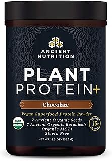Ancient Nutrition Plant Based Protein Powder, Plant Protein+, Chocolate, Organic Vegan Superfoods Supplement, 15g Protein Per Serving, Gluten Free, Paleo Friendly 12 Serving